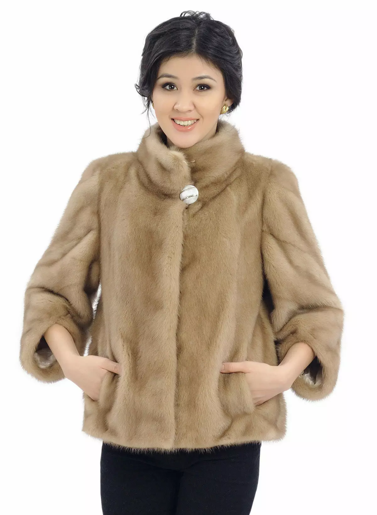 ミンクの毛皮のコート（89写真）：ホワイトミンクの毛皮のコート、黒、グラファイトの色、光のための毛皮のコート、ベルト、短い、青 14424_9