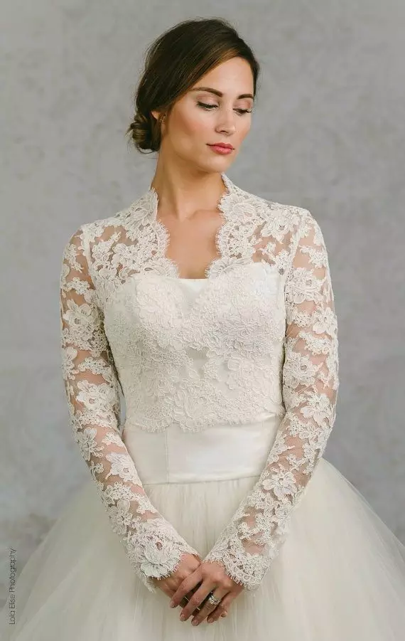 結婚式ボレロの花嫁のドレス（45枚の写真）：レース、ボレロケープ、フード付き、長袖、毛皮、暖かい 14444_34