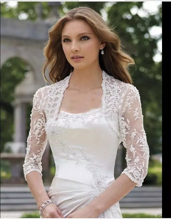 Gelin elbiseli düğün bolero (45 fotoğraf): dantel, bolero pelerin, kapüşonlu, uzun kollu, kürk, sıcak 14444_4