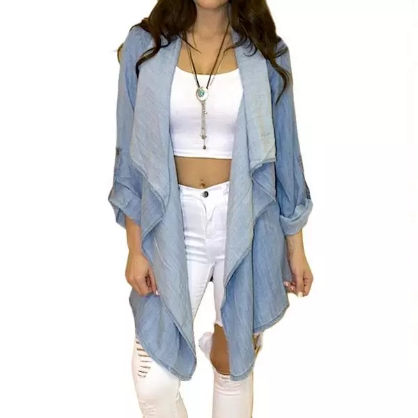 Denim Cardigans (34 ფოტო): რა უნდა ატაროს, ქალი მოდელები 14475_11