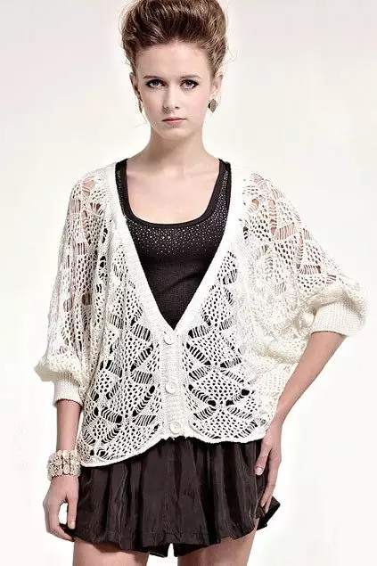 OpenWork Cardigans (103 ပုံများ) - 0 တ်ဆင်ခြင်း, ပွင့်လင်းသောအရန်ကူးခြင်းနှင့်ပျဉ်ပြားနှင့်အတူမော်ဒယ် 14484_13