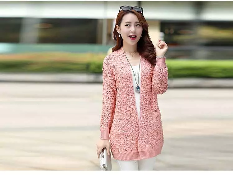 OpenWork Cardigans (103 ပုံများ) - 0 တ်ဆင်ခြင်း, ပွင့်လင်းသောအရန်ကူးခြင်းနှင့်ပျဉ်ပြားနှင့်အတူမော်ဒယ် 14484_33