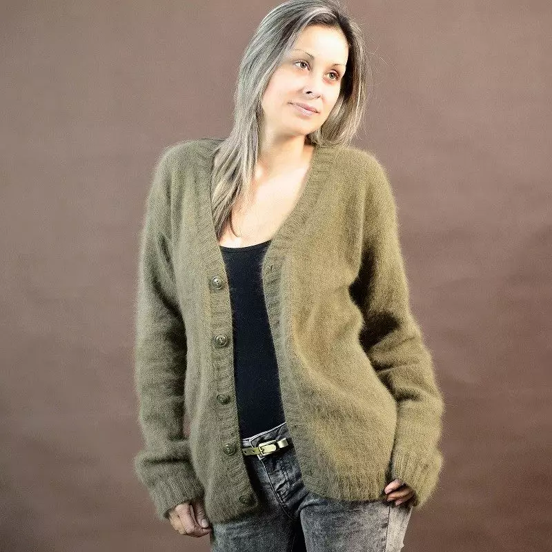 Cardigans ຈາກ tweed, neoprene, moker, cashmere, cashmere, ຝ້າຍ, linen, chiffon (127 ຮູບ) 14490_69