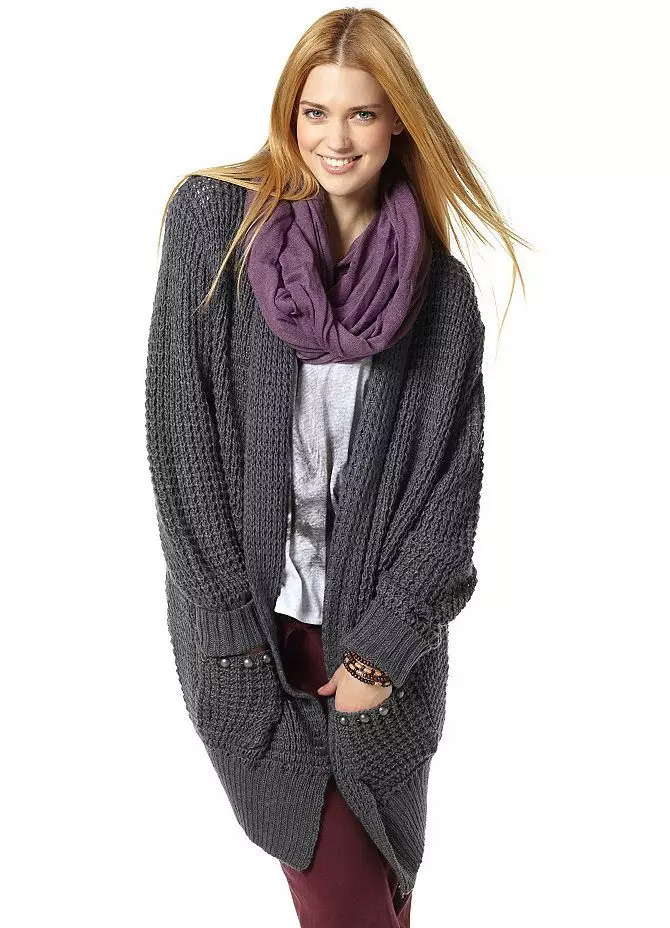 Long Sweater (82 billeder): Strikket, med sider, uden knapper, foran en kort 14501_58