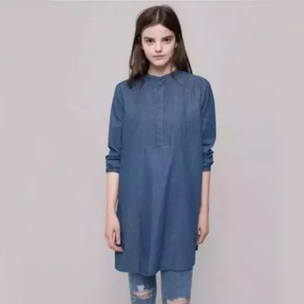 Denim Tunics (84 foto's): Fashion Trends, mei hokker dragen 14546_10