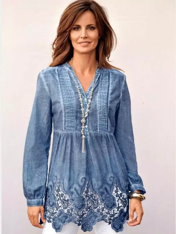 Denim Tunics (84 լուսանկար). Նորաձեւության միտումները, որոնց հետ կրում են 14546_12