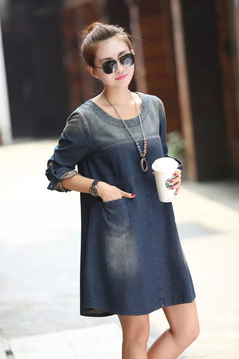 Denim Tunics (84 foto's): Fashion Trends, mei hokker dragen 14546_19