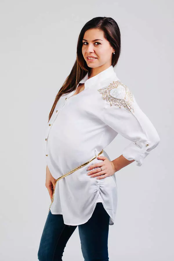 Maternity Tunics (103 myndir): Haust-vetur 2021, prjónað, kjóll tunic, tunic með leggings og buxur, denim, kyrtill skyrta 14557_37