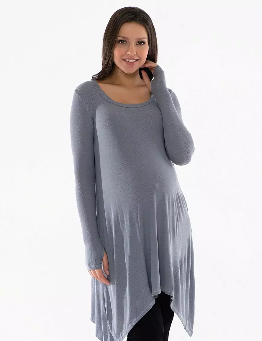 Maternity Tunics (103 mga larawan): Autumn-Winter 2021, niniting, damit tunika, tunika na may mga pantalon at pantalon, denim, tunic shirt 14557_66