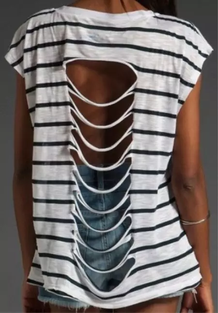 Kā veikt izcirtņus uz T-kreklu (40 fotogrāfijas): uz muguras, ar izcirtņiem, kā to samazināt pareizi 14566_38