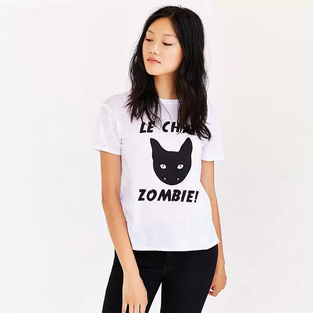 Las camisetas con una impresión: Hembra con la impresión del tatuaje, blanco y negro, con una imagen de helado y el gato 14585_112