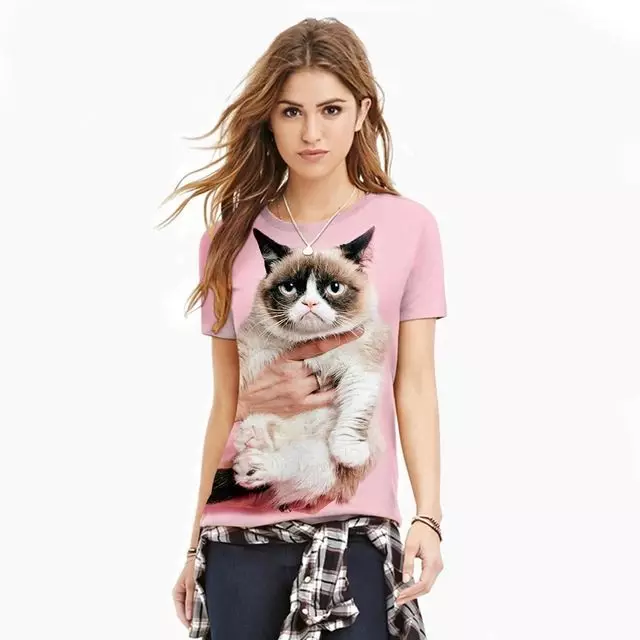 Baskı ile T-Shirt: Dövme Baskı, Siyah ve Beyaz, Dondurma ve Kedi Resmi ile Kadın 14585_139