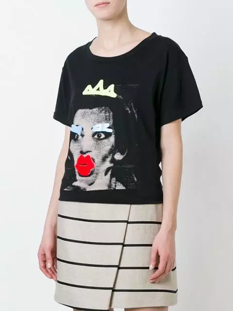 Baskı ile T-Shirt: Dövme Baskı, Siyah ve Beyaz, Dondurma ve Kedi Resmi ile Kadın 14585_6
