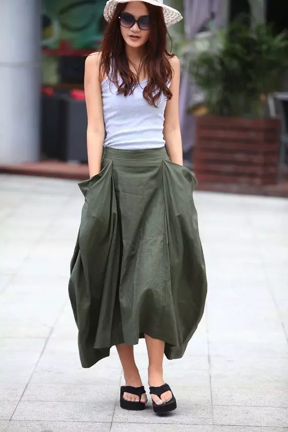 Flax skirts (75 photos): What to wear linen skirts, styles, summer, long in the floor and short models, boho 14595_13