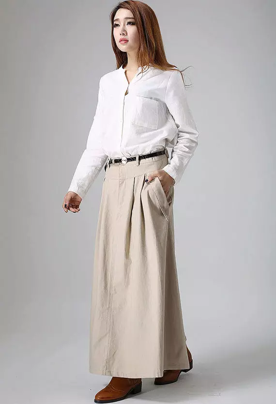 Flax skirts (75 photos): What to wear linen skirts, styles, summer, long in the floor and short models, boho 14595_29