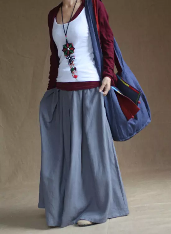 Flax-skirts (75 foto's): Wat om linnen rokken, stilen te dragen, stilen, simmer, lang yn 'e flier en koarte modellen, boho 14595_30