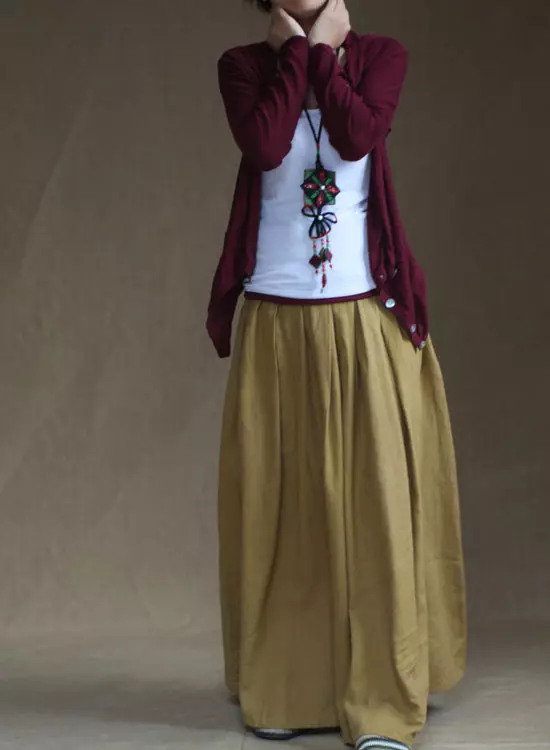 Flax Skirts (75 mafoto): Zvokupfeka machira emachira, masitaera, zhizha, refu pasi uye pfupi mhando, boho 14595_32