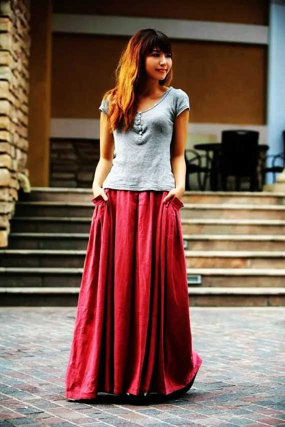 Flax skirts (75 photos): What to wear linen skirts, styles, summer, long in the floor and short models, boho 14595_34