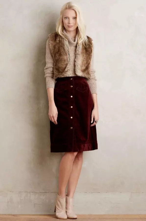 Velvet юбка (39 сүрөт): Boho стилиндеги ванелвет, моделден юбка кийүү керек 14614_29