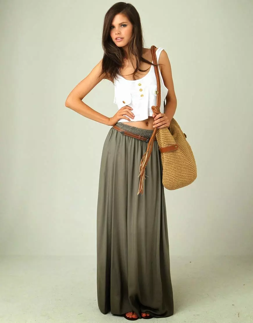 Дуге сукње (117 фотографија): Модни трендови, прелепи модели сукње Маки 14617_15