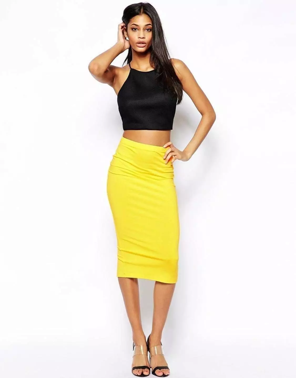 Skirts verdhë (102 foto): Çfarë është e veshur, laps dhe diell, të gjatë në dysheme dhe të shkurtër, me të zezë, blu, jeshile dhe të bardhë 14623_13