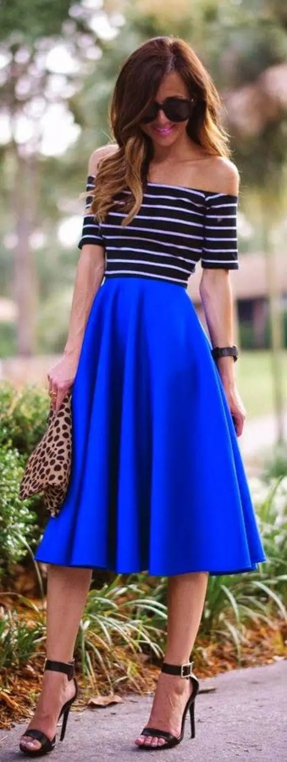 Blue Skirt (Hotunan 132): Abin da za a sa, fensir, tsawon ƙasa da gajere, duhu shuɗi da shuɗi mai haske, denim 14624_50