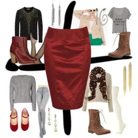 skirt merah (116 foto): Apa yang perlu memakai, pensil dan matahari gaya, Longs di lantai dan pendek, subur, midi, gabungan 14629_100