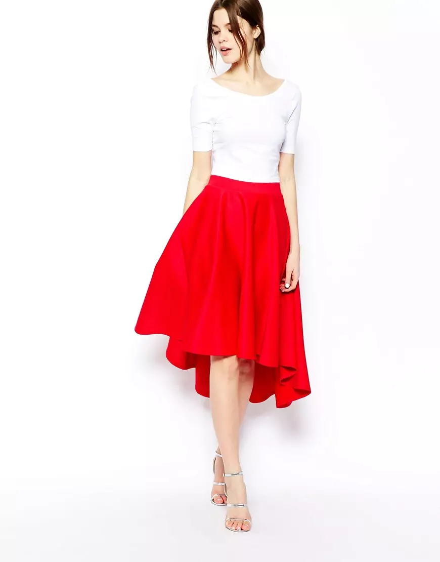 skirt merah (116 foto): Apa yang perlu memakai, pensil dan matahari gaya, Longs di lantai dan pendek, subur, midi, gabungan 14629_73