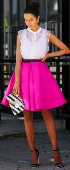 Faldas rosadas (150 fotos): lo que lleva, largo y corto, lápiz y exuberante sol, rosa suave y rosa brillante, con blanco, negro, largo 14630_53