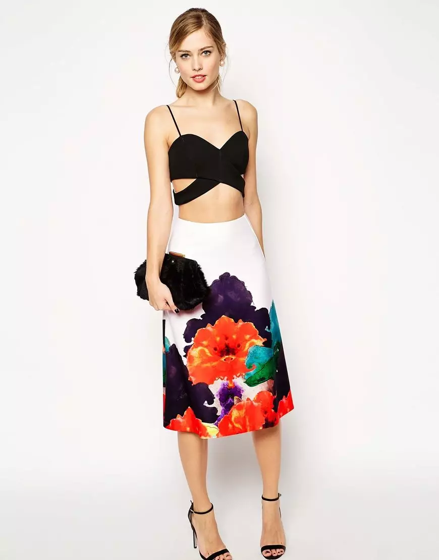 Midi Skirt（118写真）：膝、画像、ファッショナブルな傾向が膝、黒、白、赤、青の中長期スカート 14631_71