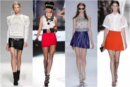 Skirts të shkurtër (133 foto): Çfarë është veshur, stilet, harlisur, me bel të lartë, të bardhë, të zezë, të kuqe 14632_26