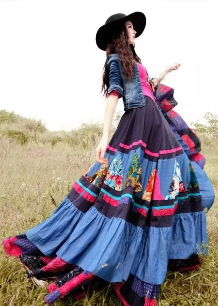Bocho Skirts (51 mga larawan): Ano ang magsuot ng Boho Skirts, Crochet Crochet Skirts sa estilo ng Boho, denim models 14640_9