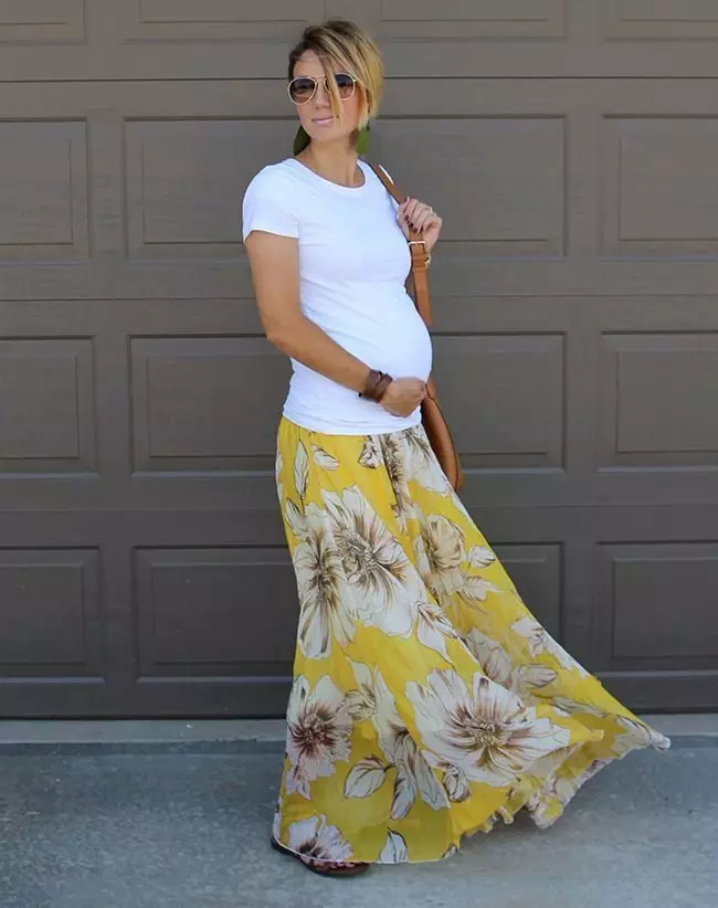 妊娠中の女性のためのスカート（48写真）：床と短い、鉛筆、砂の上の長さ、ゴムバンドの上に長い 14643_24