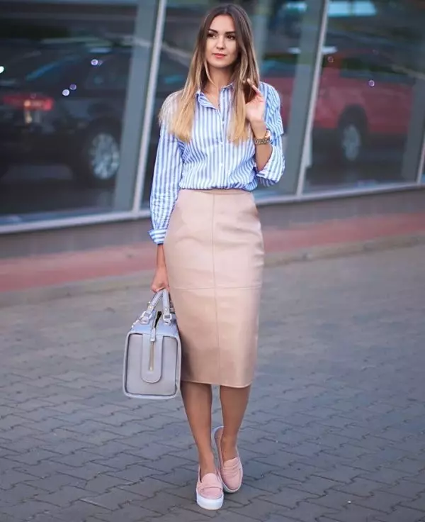 Beige Straight Leather Skirt