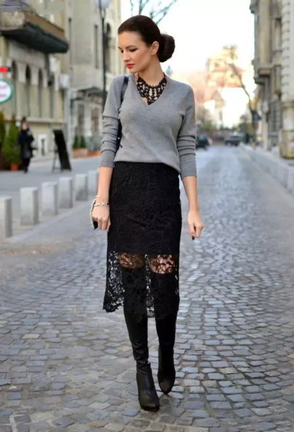 Black Lace pensil skirt untuk musim luruh
