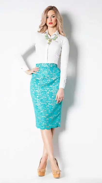 Aquamarine Lace Pencil Skirt