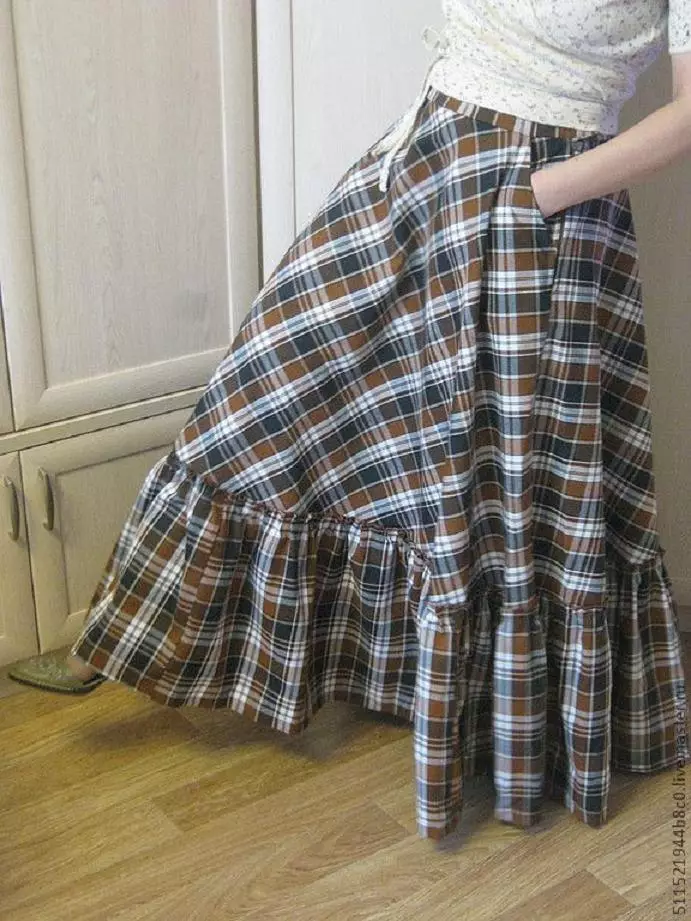 Checked Skirt-Maxi ndi chiuno