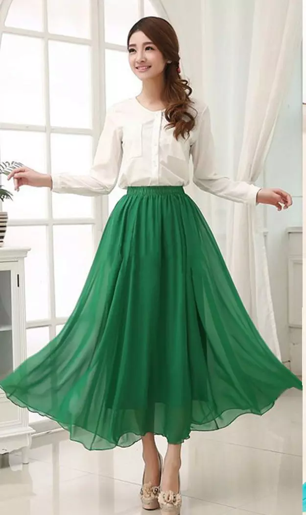 Ryškiai žalia šifono sijonas