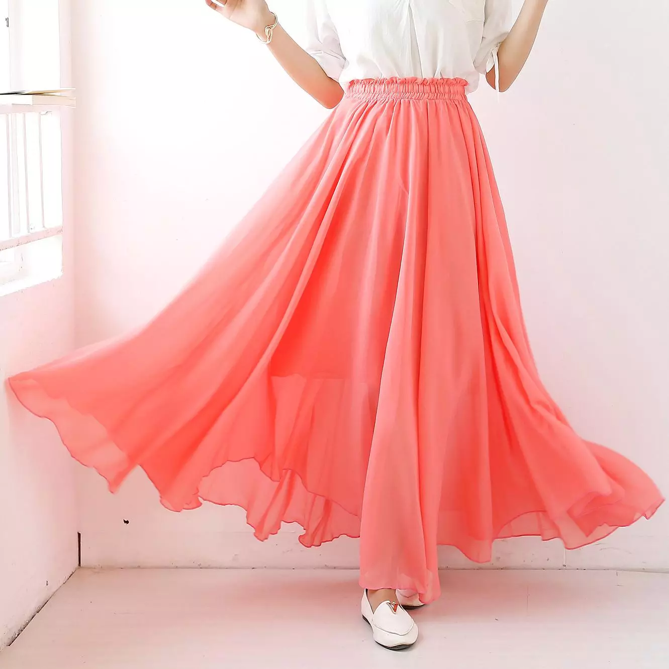 Chiffon coral skirt.