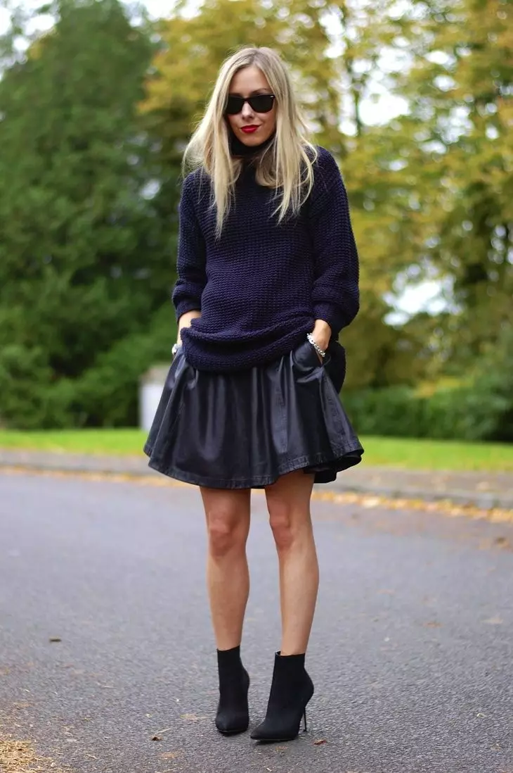 Leather conical skirt with sweatshirt