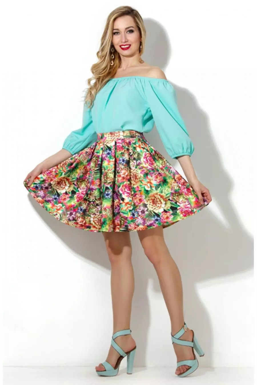 Skirt on რეზინის band ერთად ყვავილების ბეჭდვითი