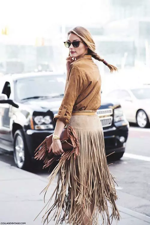 Suede oneone Skirt ma le Fringe