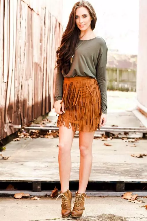 Suede mini skirt with fringe