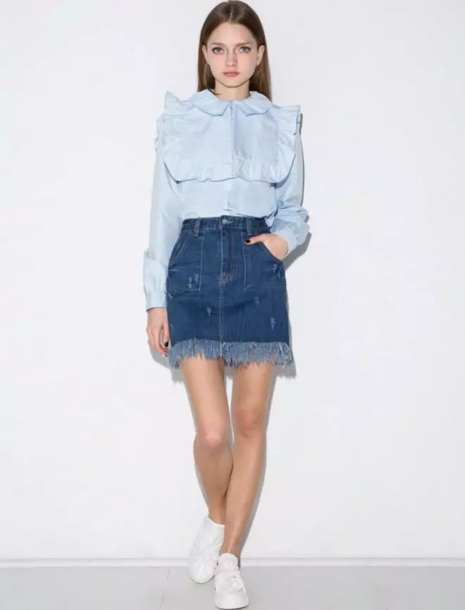Jeans Skirt ດ້ວຍຂອບ
