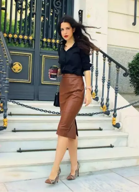 Brown Leather penseli Skirt