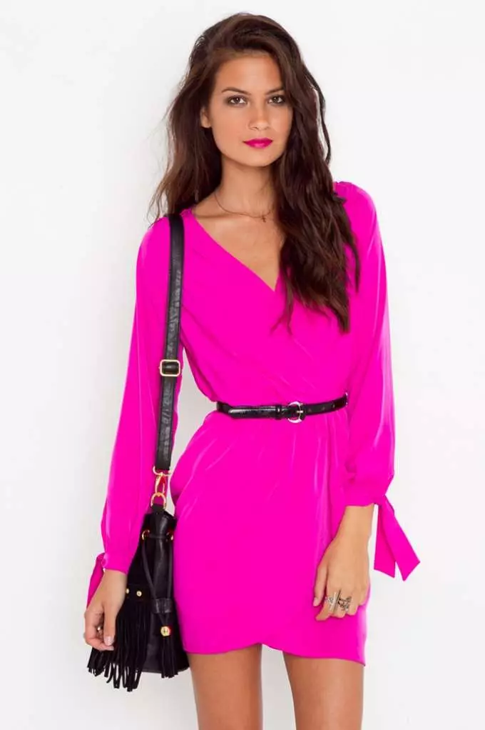 Maikling Fuchsia Dress Long Sleeves