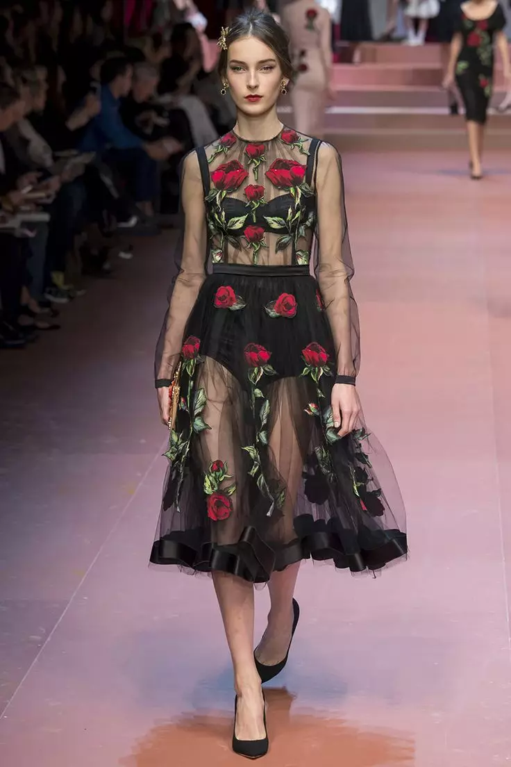 Čierne transparentné šaty s ružami Dolce Gabbana