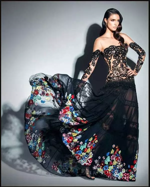 Kant zwarte jurk met bloemenprint
