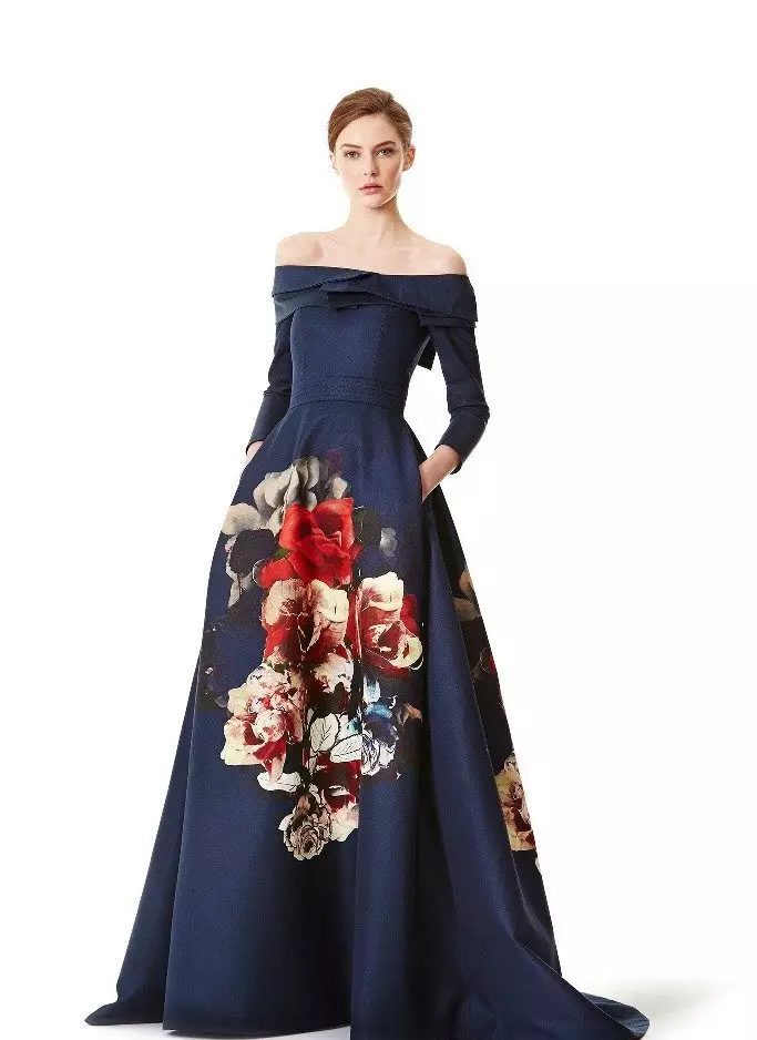 فستان مع الطباعة زهرة كبيرة على تنورة