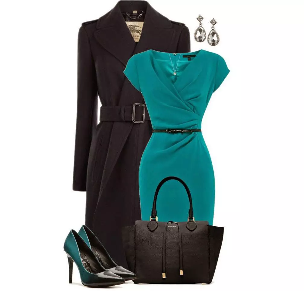 I-Turquoise Office dress, izicathulo nezesekeli